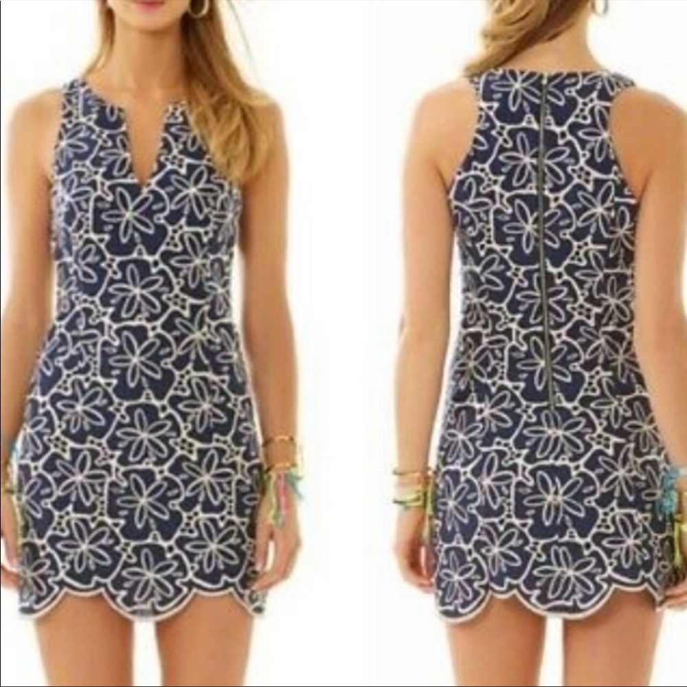 NWT Lily Pulitzer Augusta Shift True Navy Matellic Sandollar Eyelet Dress 4